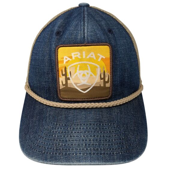 Ariat Patch Snapback Rope Trucker Hat Multi One Size Mesh Back Denim - Picture 1 of 9